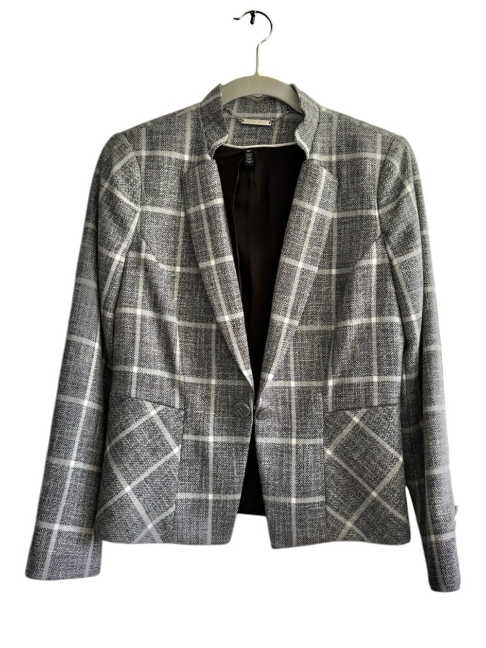 WHBM Luxe Suiting Blazer Jacket Plaid Medium Gray Ecru White Size 4P